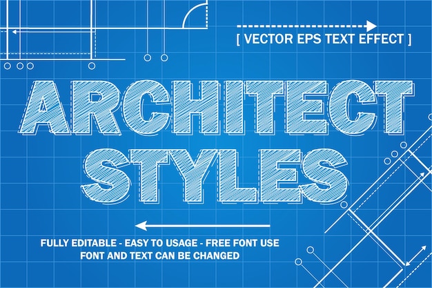 Styles de texte de police d'architecte blueprint styles de texte vectoriels d'effet de texte modifiable