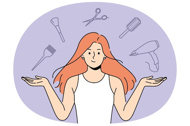 Une styliste avec des accessoires volants pour le coiffeur propose de faire une nouvelle coiffure pour changer d'image