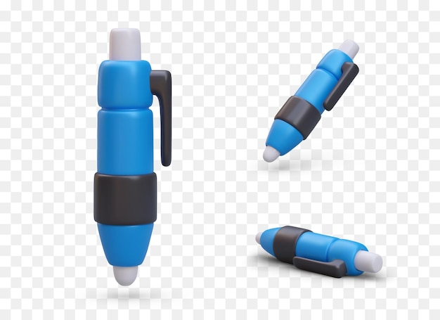 Stylo à bille bleu 3D avec bouton Dispositif d'écriture Objet en position inclinée horizontale verticale