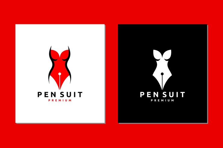 Stylo et Lady Body Suit Logo Icône Combinaison Vector Design Illustration