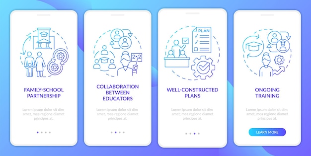Succès de l'écran de l'application mobile d'intégration du dégradé bleu dans les salles de classe inclusives