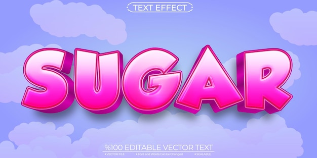 Sucre de dessin animé rose Effet de texte vectoriel modifiable et évolutif