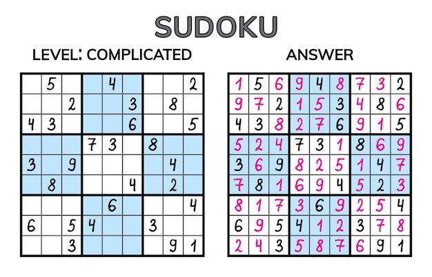 Vecteur sudoku enfants et adultes mosaïque mathématique carré magique jeu de puzzle logique rébus numérique illustration vectorielle