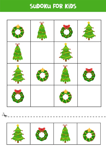 Sudoku Pour Les Enfants Avec Des Couronnes De Noël Et Des Sapins Jeu Logique éducatif