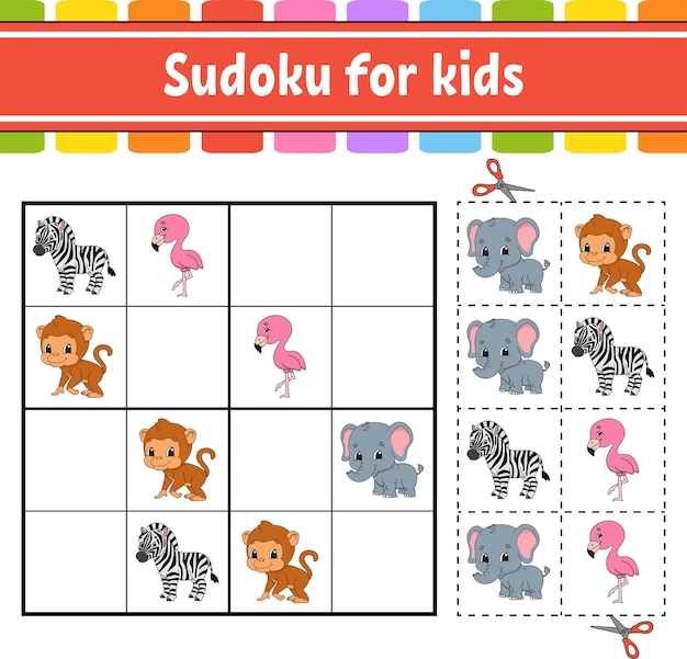 Sudoku Pour Les Enfants. Feuille De Travail Sur Le Développement De L'éducation. Page D'activité Avec Photos.