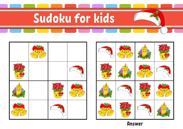 Sudoku Pour Les Enfants. Feuille De Travail De Développement De L'éducation. Thème De Noël.