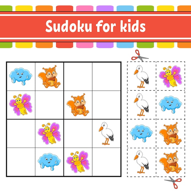 Sudoku Pour Les Enfants Feuille De Travail Pour Le Développement De L'éducation Page D'activité Avec Des Images Jeu De Puzzle Pour Les Enfants Entraînement à La Pensée Logique