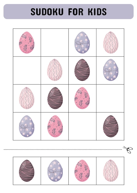Sudoku pour enfants avec des œufs de Pâques Feuille d'activité pour enfants Jeu éducatif