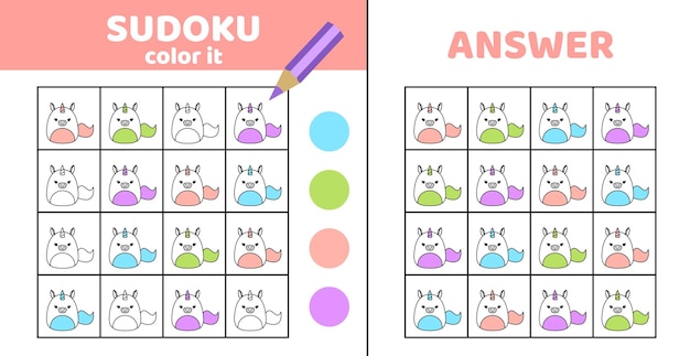 Sudoku Unicorn Coloration sudoku avec une jolie licorne Squishmallow dessin animé
