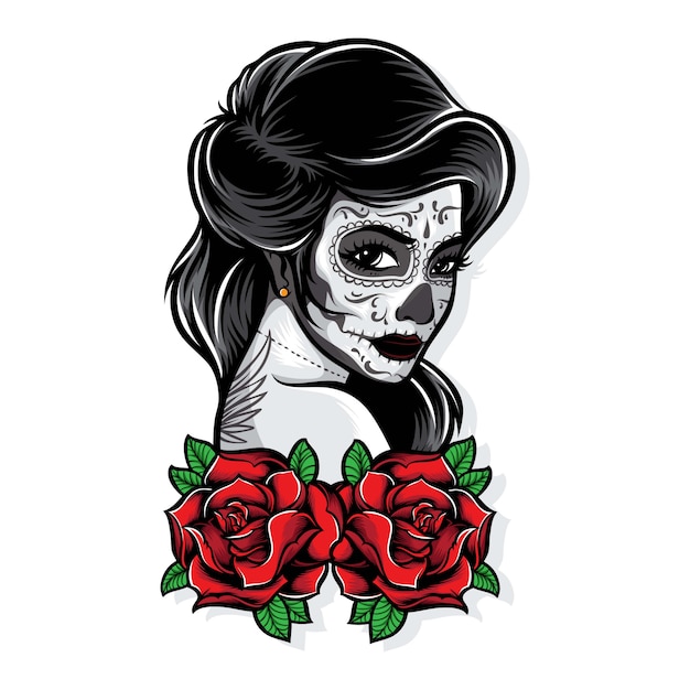 Sugarskull vector avec roses