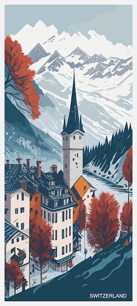 Vecteur la suisse a conçu une affiche, une bannière de voyage vintage.