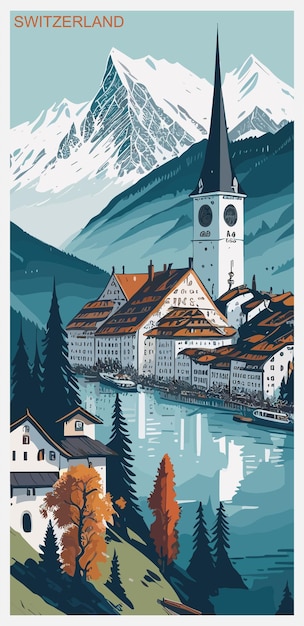 Vecteur la suisse a conçu une affiche, une bannière de voyage vintage.
