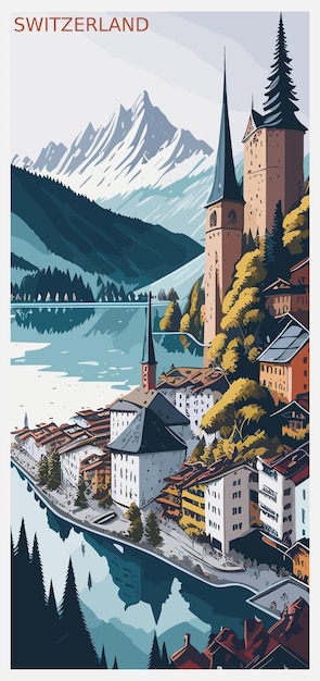 Vecteur la suisse a conçu une affiche, une bannière de voyage vintage.