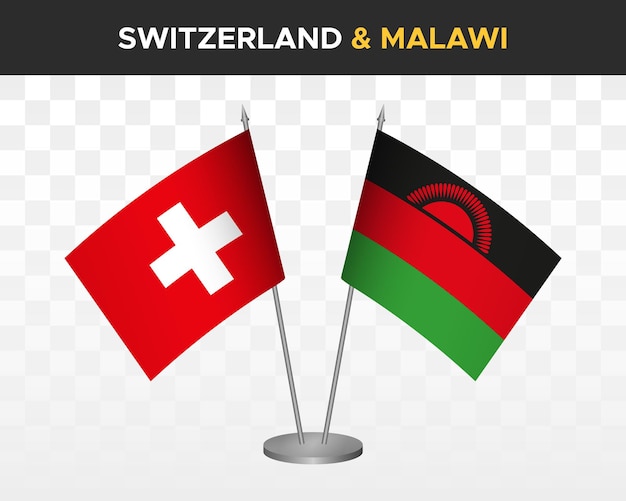 La Suisse Contre Le Malawi Maquette De Drapeaux De Bureau Illustration Vectorielle 3d Isolée Drapeau De Table Suisse