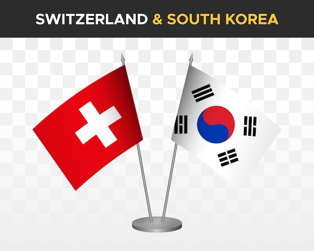 Suisse vs corée du sud drapeaux de bureau maquette isolé illustration vectorielle 3d drapeau de table suisse