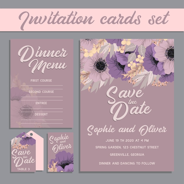 Suite De Carte D'invitation De Mariage Avec Fleur