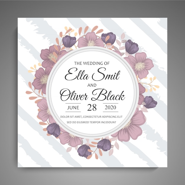 Suite De Cartes D'invitation De Mariage Avec Des Fleurs. Modèle. Illustration Vectorielle