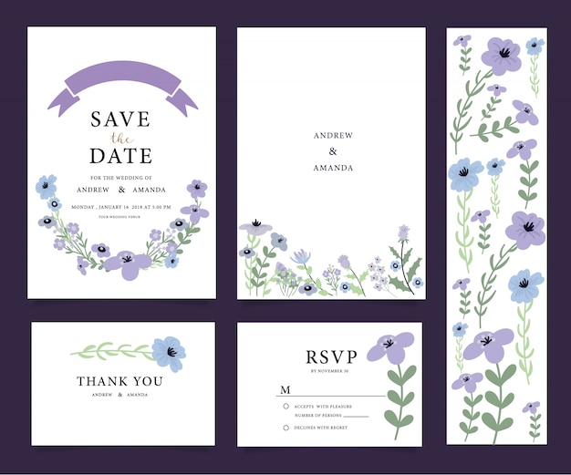 Suite De Cartes D'invitation De Mariage Avec Des Fleurs