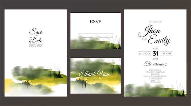 Suite D'invitation De Mariage Avec Aquarelle De Paysage De Nature Sauvage