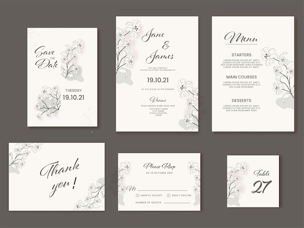 Suite D'invitation De Mariage Décorée De Fleurs De Lys De Couleur Blanche.