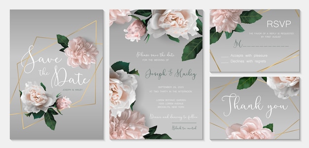 Suite D'invitation De Mariage Avec Des Fleurs Romantiques.