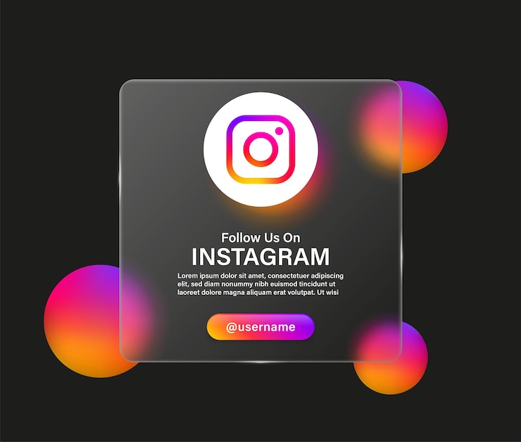 Vecteur suivez-nous sur l'icône du logo instagram en fond transparent de glassmorphisme logos d'icônes de médias sociaux