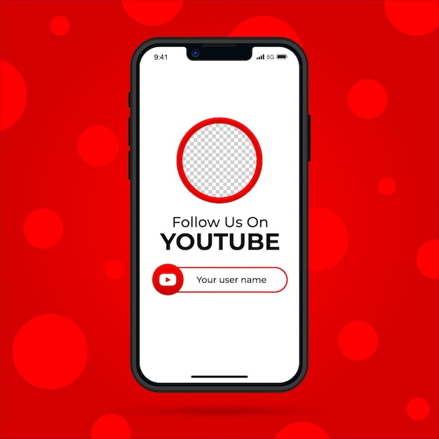 Suivez-nous youtube sur la bannière du smartphone des médias sociaux