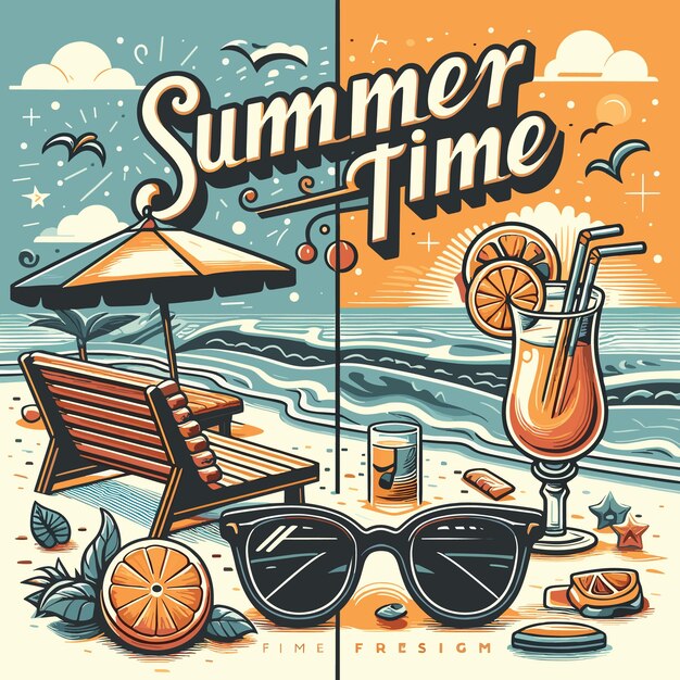 Vecteur summer flat vector illustration with text generated ai