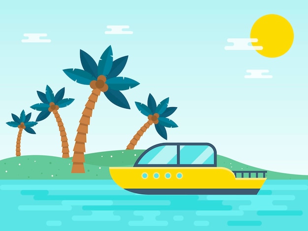 Vecteur summer holiday, bateau à moteur voyageant dans la mer illustration