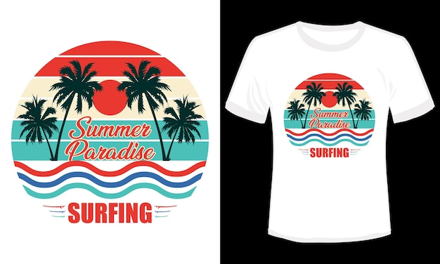 Summer Paradise Surf Illustration vectorielle colorée Design de t-shirt
