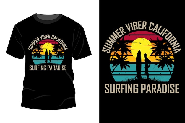 Summer Vibes Californie Surf Paradis T-shirt Maquette Design Vintage Rétro