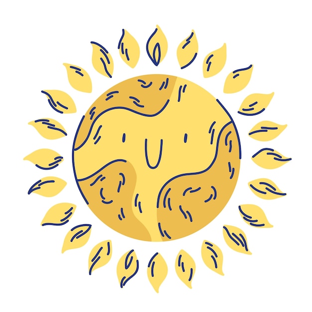 Vecteur sun star illustration personnage rond avec un sourire et des rayons sur fond blanc