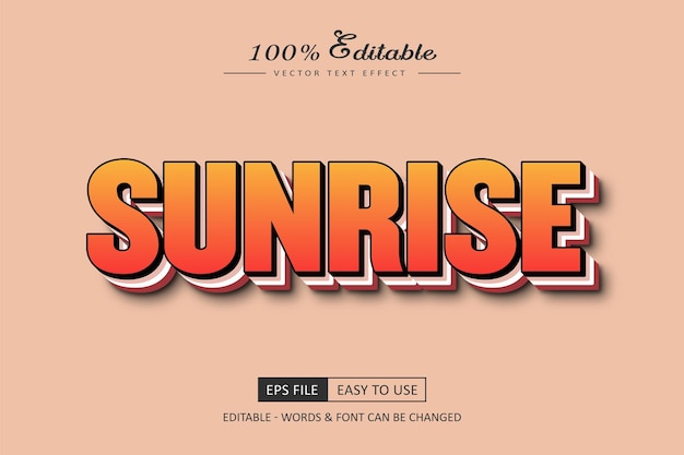 Sunrise 3d texte modifiable style d'effet de texte vectoriel