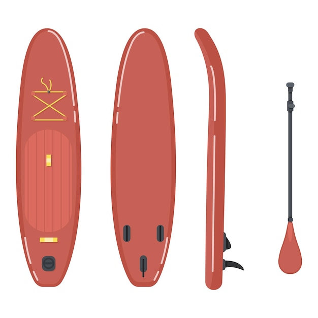 Vecteur sup board vector flat llustrations set vue différente et pagaie