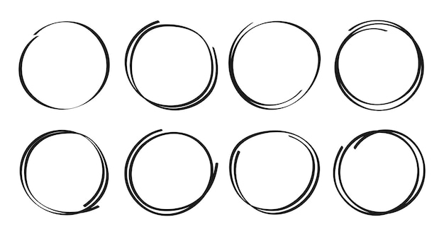 Super Ensemble De Cadre De Croquis De Cercles Dessinés à La Main. Les Ronds Griffonnent Les Cercles De La Ligne. Illustrations Vectorielles.