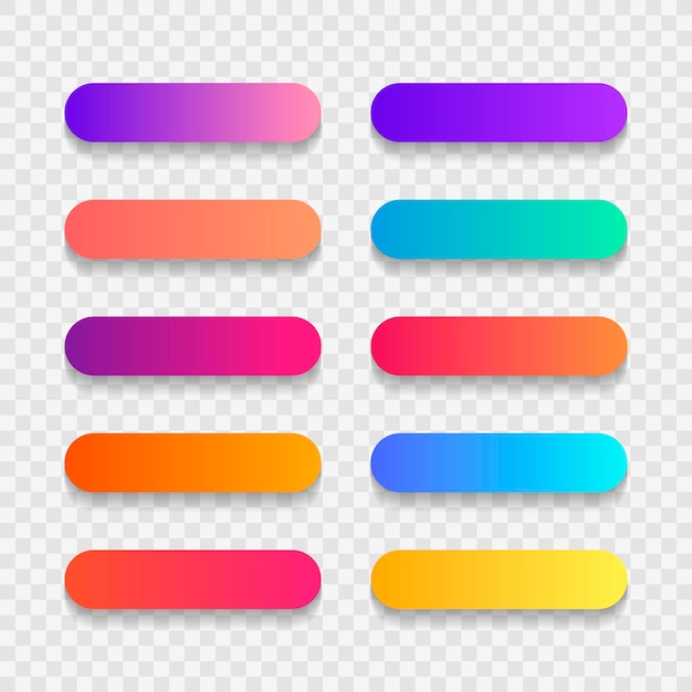 Super ensemble de style dégradé de bouton avec ombre isolé sur fond transparent pour site Web, interface utilisateur, application mobile. Conception d'illustration vectorielle moderne.