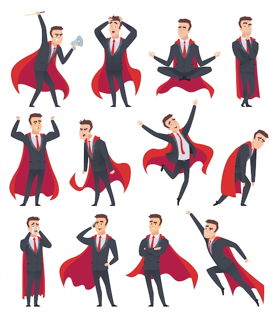 Super-héros D'homme D'affaires. Personnages Masculins En Action Poses De Dessins Animés De Super-héros Homme D'affaires