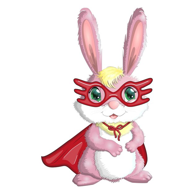 Super-héros De Lièvre De Lapin De Dessin Animé En Manteau Rouge Et Masque Joli Personnage Enfantin Symbole Du Printemps De Pâques De 2023