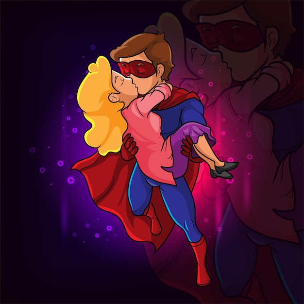 Le Super-héros Tient La Fille Et S'embrasse D'illustration