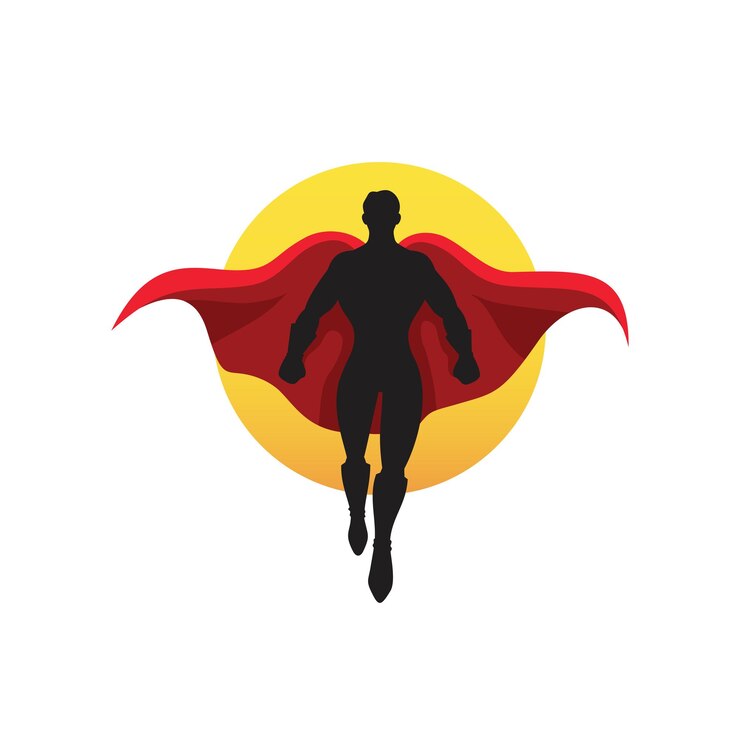 Vecteur super-héros avec vecteur de logo silhouette cape rouge