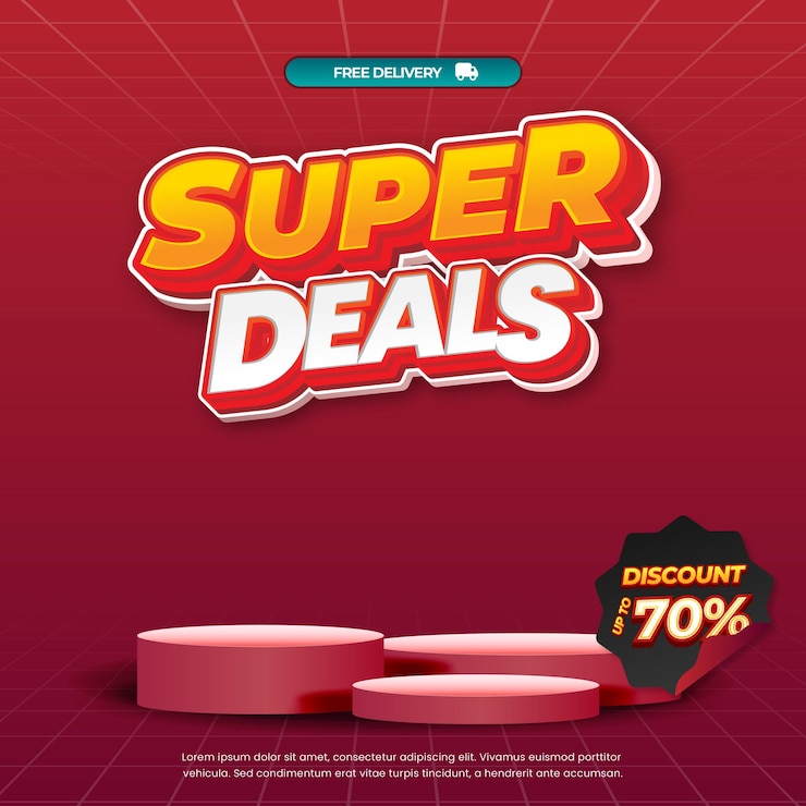 Vecteur super jour de magasinage offres de réduction de vente avec vitrine de gradient pastel rouge vecteur de bannière de podium