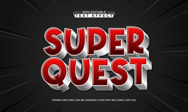 super quête effet de texte modifiable avec un style de texte de jeu et d'enfants