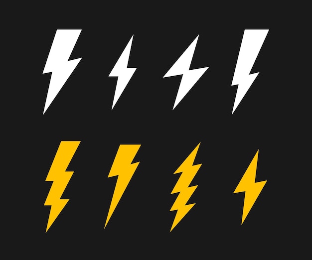 Super Set Lightning Bolt Thunderbolt Coup De Foudre Illustration Vectorielle De Style Plat Moderne