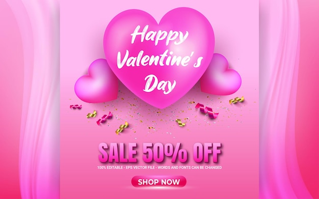 Super vente de bannière de la Saint-Valentin modifiable jusqu'à 50%