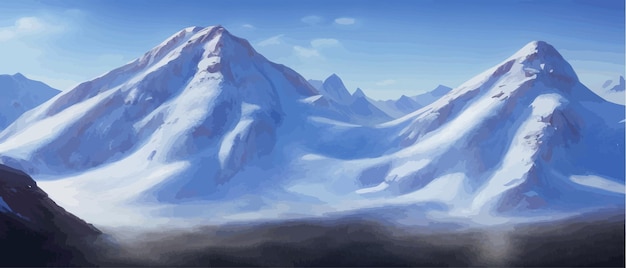 Vecteur superbes montagnes aux sommets enneigés paysage de montagne neige alpine illustration vectorielle dessin animé hiver