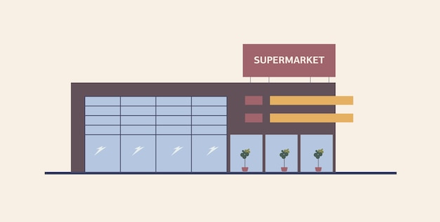 Vecteur supermarché, centre commercial ou magasin à grande surface construit dans un style architectural contemporain