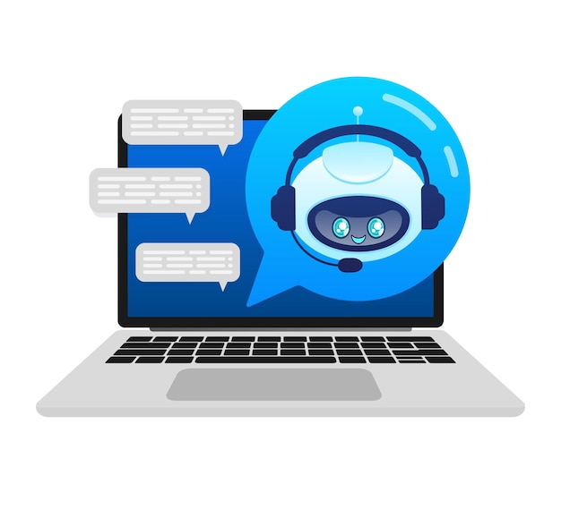 Support bot Ai assistant Icône plate avec bot de support bleu sur fond blanc
