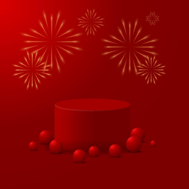 Support De Produit De Piédestal Moderne De Podium Rouge 3d Avec Fond De Feux D'artifice