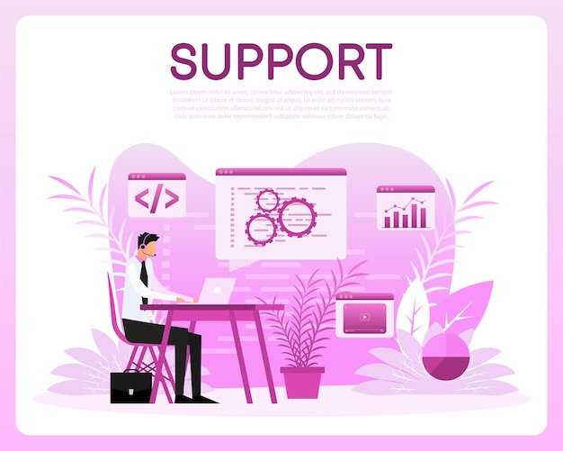 Vecteur supporter les personnes support client en ligne du centre d'appels