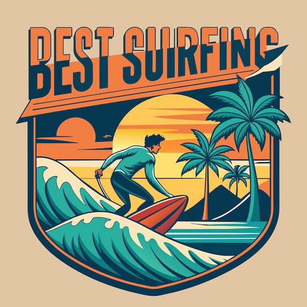 Vecteur surf en californie illustration pour le design d'autocollant de t-shirt